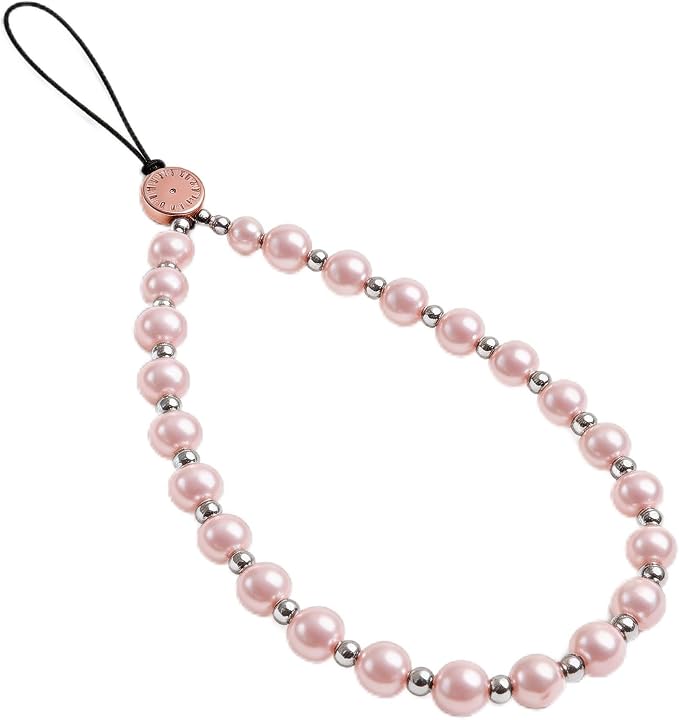 Phone Charm Beaded Strap Cute Cell Phone Wrist Straps String Accessories Hand Aesthetic Lanyard Wristlet Chain for iPhone 17 Pro Camera Case AirPods Bags Keychains Women Girls Rose Gold Pearl by Casecond