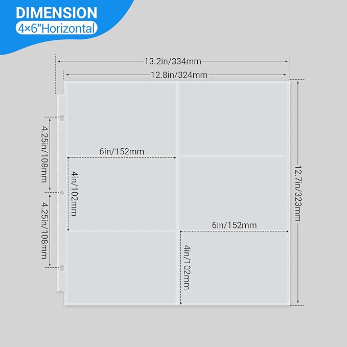 20 Pack 4x6" Photo Album Refill Pages, 12x12, 240 Pockets, Double-Sided, Clear, Water/Dust Proof, 3 Ring Binder Compatible - Image 2