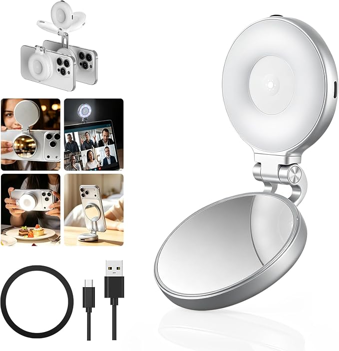 AFAITH C03 Magnetic Selfie Light, LED Phone Ring Light for iPhone MagSafe | 2700K-7500K CRI 97+, 3 Color Modes, Built-in Mirror, 360° Rotatable, Extendable, for Selfies Video Recording Makeup Vlog by AFAITHMALL