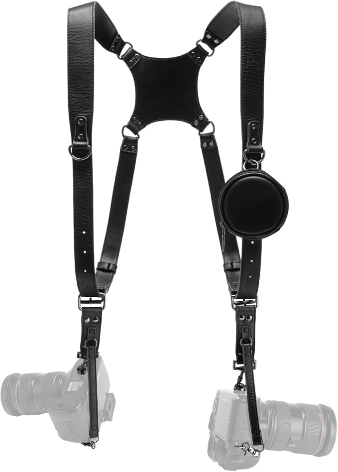 Dual Camera Harness Leather Camera Straps for Photographers for DSLR/SLR | Camera Holster Camera Harness for Photographers Leather Harness Camera Belt Spider Holster Camera Belt Camera Neck Strap by Honikoo