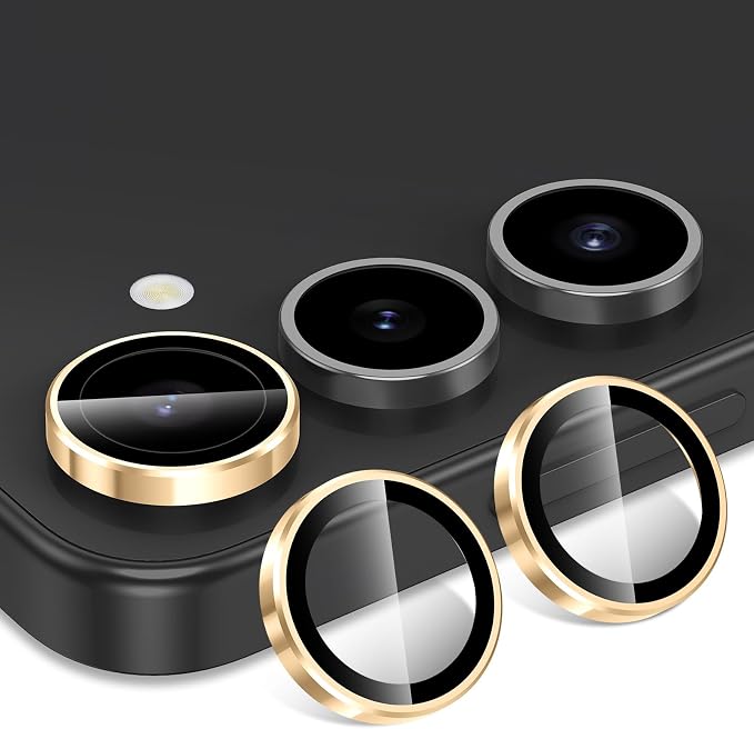 for Samsung Galaxy S24 Camera Lens Protector, Individual Metal Ring Tempered Glass Lens Cover, [Strong Adsorption] Scratch Resistant Ultra-Thin HD Clear Lens Cover, 1 Set-Gold Ring - Image 2