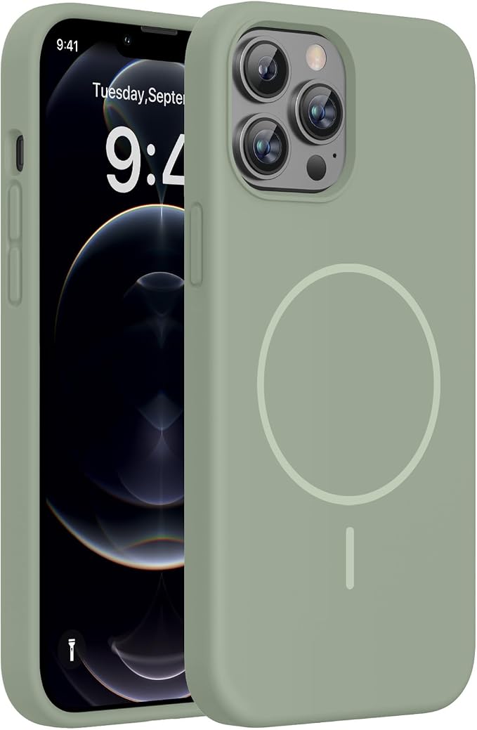 Miracase Silicone & Magnetic for iPhone 12 Pro Max Case, Patina Green | Compatible with MagSafe, Soft Microfiber Lining, Premium Silicone Case Shockproof Drop Protection Phone Case for 12 Pro Max by Miracase