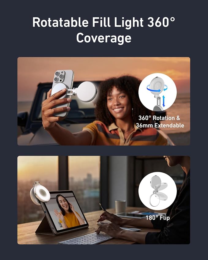TELESIN C03 Magnetic Selfie Light CRI97 360° Phone Light for iPhone Magsafe | 3 CCT Selfie Ring Light Fill Light with Mirror for Selfies/Photography/TikTok/Zoom Calls/Video Conference (White) - Image 3