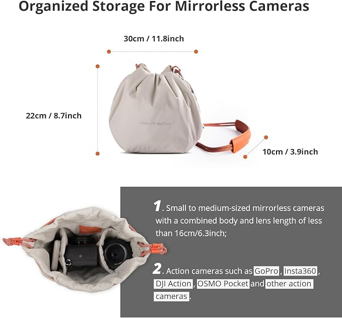 PGYTECH OneGo Drawstring Small Camera Bag Soft Cute Camera Pouch Handbag | Ivory Camera Sling Bag Compatible with Mirrorless Cameras/Nikon/Canon/Sony/Fuji/Pocket 4 Camera Case - Image 6