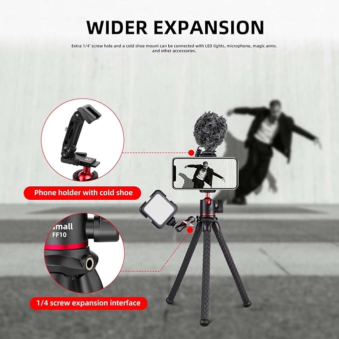 Portable Camera Tripod, Mini Flexible Stand for Phone with Cold Shoe Phone Mount for iPhone iPhone 17 16 15 14 Pro Max XS Max X Canon Nikon Sony DJ Pocket 3 Cameras Gopro Travel - Image 4