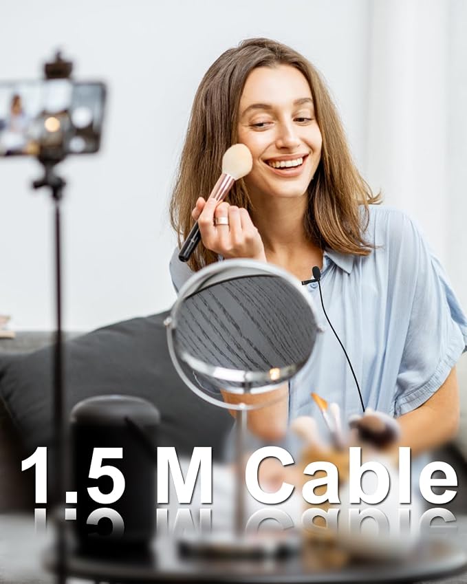 Mini Lavalier Microphone 3.5mm TRS Plug for DJI Mic 2,1.5m/4.92ft | Clip On Wired Condenser Lapel Mic, 90 Degrees L-Shaped Plug, for Rode Wireless Go II, for Vlog Streaming Interview - Image 3