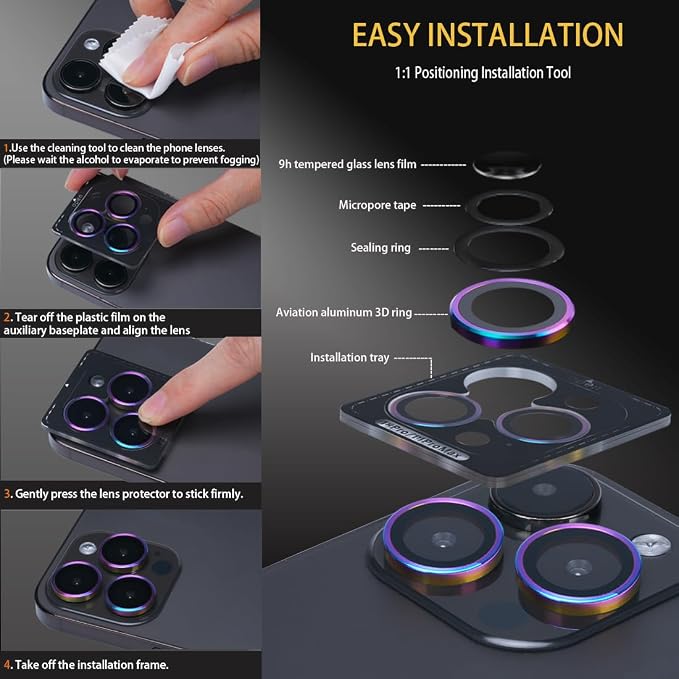 Camera Lens Protector for iPhone 16 Pro/16 Pro Max, Diamond Silver | Tempered Glass, Auto-align Tray, Easy Installation, Case Friendly, Anti-Scratch, HD Clear, Ultra Slim - Image 6