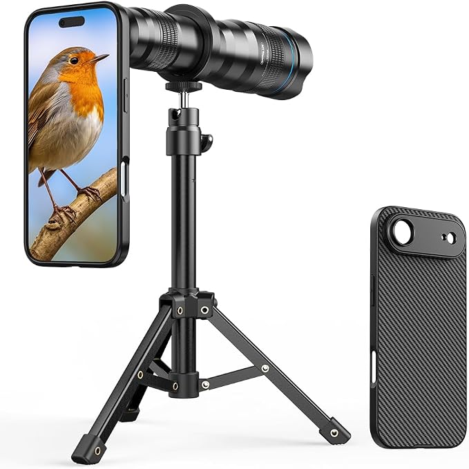 APEXEL 36x Telephoto Lens Compatible with iPhone Air | Photography for Travel, Birdwatching, Exploration | Kit with Sturdy Metal Tripod and Threaded Phone Case by Apexel