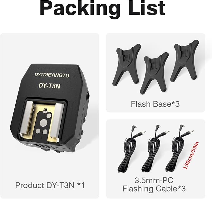 DY-T3N for Nikon Camera Flash Hot Shoe Adapter Mount Top-Mounted Expansion Accessory: Multi-Flash synchronous Shooting with Cable Converter A Set with 3 Wires (DY-T3N N03) - Image 9