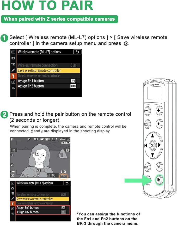 for Nikon Camera Remote Control, Hanpusen Rechargeable Wireless Shutter Release with OLED Screen for Nikon Z6 III/Zf/Z5II/Z50/Z50 II/ZR/Z fc/P1000/P1100/P950/A1000/Z6 II/Z30/Z5/Z7 II, Replace ML-L7 - Image 8