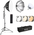 EZLucky 20" Octagonal Softbox Lighting Kit with 85W Dimmable LED Bulb | 85W bi-color softbox light with remote, 25–60" stand, and carrying bag for portraits, video, streaming, and products by EZLucky