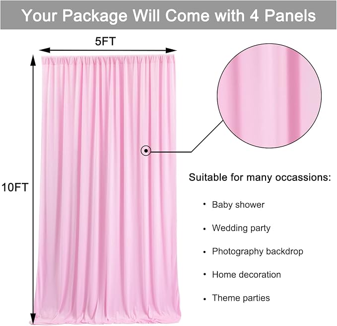 20ft x 10ft Wrinkle Free Pink Backdrop Curtains for Parties, Polyester Backdrop Drapes for Girls Birthday Wedding Photography Background Baby Shower - Image 5