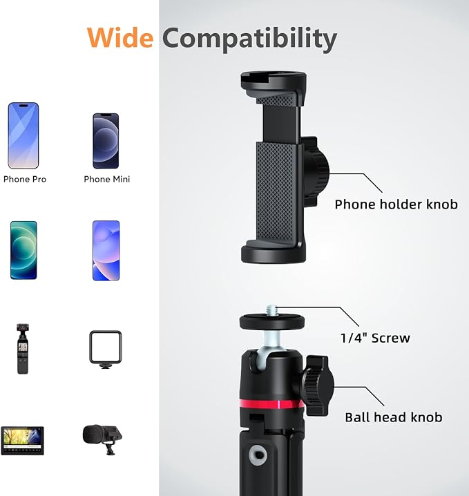 Mini Camera Tripod & Vlog Selfie Stick, Portable Extendable Desk Stand with 360° Ball Head and Cold Shoe, Travel Vlogging Gear Compatible with Action Cameras, Pocket 3, Insta360 & Phones - Image 4