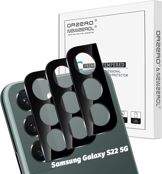 Orzero (3 Pack) Camera Lens Protector Compatible for Samsung Galaxy S22 5G, Samsung Galaxy S22 Plus 5G, Protector de Cámera Tempered Glass 9 Hardness HD Anti-Scratch Full Coverage Bubble-Free by JumpIntoOrzeroLet%E2%80%99sExploreLikeNeverBefore