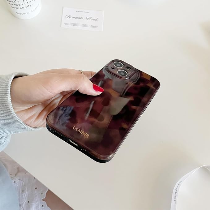 Cute Phone Case for iPhone 13 Pro Case Cheetah Leopard Print | Amber Tortoiseshell Pattern,Full Camera Protective,Slim Shockproof TPU,Aesthetic Girly Glossy Cover for Women Men-Brown - Image 3