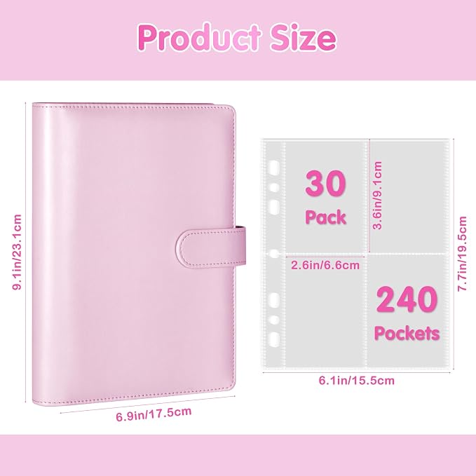 A5 Kpop Photocard Binder with 30 Pack 4-Pocket Card Pages, 6 Ring A5 Binder Card Collector Album with 240 Card Slots,PU Leather Binder Cover with Magnetic Buckle Closure for Organizing Trading Card - Image 5