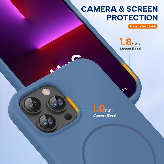 miracase Magnetic for iPhone 13 Pro Max Case, [Soft Anti-Scratch Microfiber Lining], Compatible with MagSafe, Liquid Silicone Shockproof Drop Protection Phone Case for 13 Pro Max, Glass Blue - Image 5