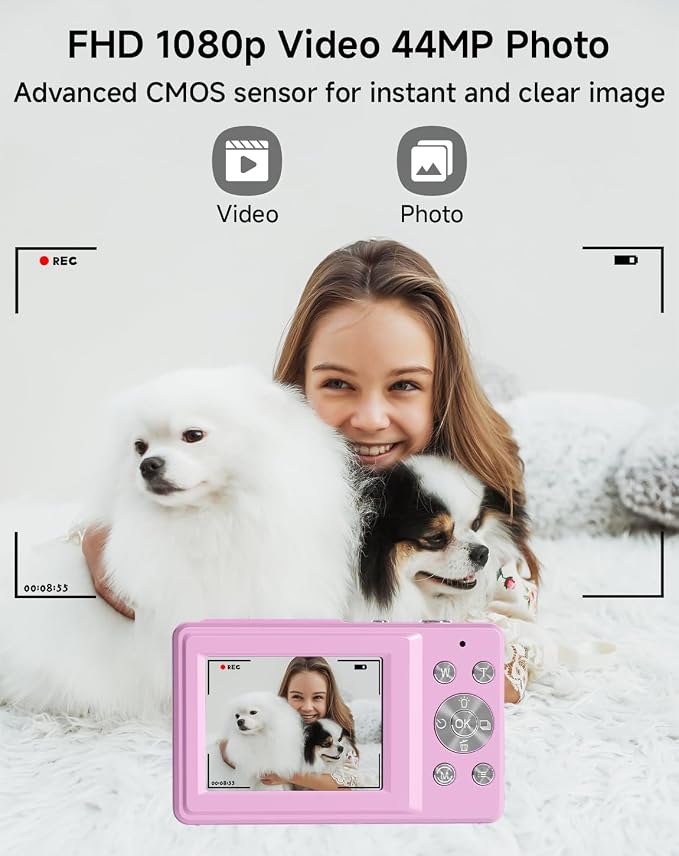 Digital Camera, FHD 1080P 44MP Point and Shoot Digital Camera with Face Detect, Smile Capture, 16X Zoom, 20 Filters, Anti Shake, 32GB SD Card Purple Compact Vintage Camera for Kids Boys Girls Teens - Image 2