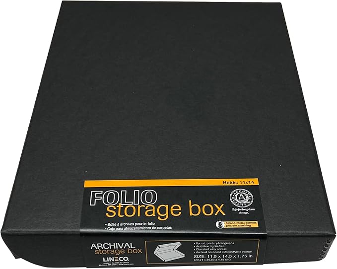 Lineco Clamshell Archival Storage Box, 11x14x1.75 Inch, Black | Acid-Free with Metal Edge Boxboard, Organize and Store Photos Documents Cards Negatives Magazine Prints Family Records DIY by Lineco