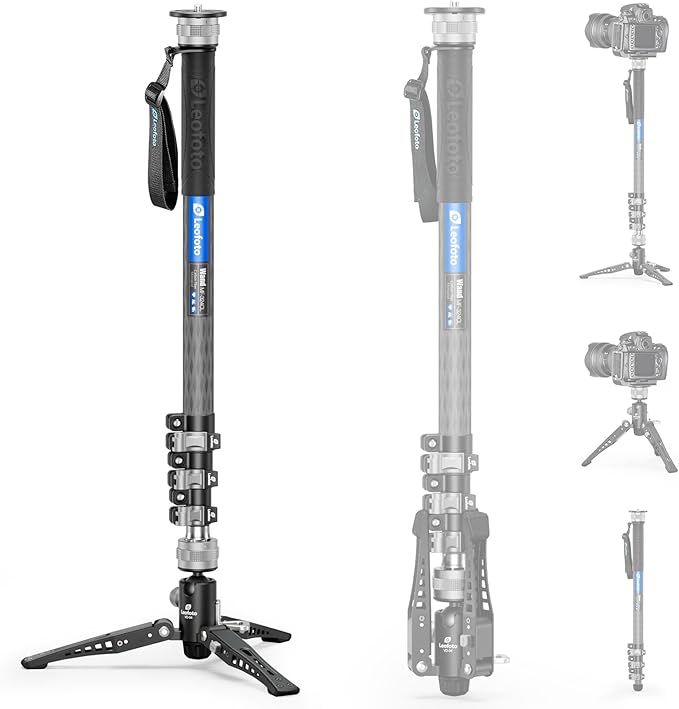 LEOFOTO Carbon Fiber Monopod with Pedal, 75.59" Portable Travel Monopod with Feet for Camera, Max Load 11.02LB/5KG, Compatible with Sony/Canon/Nikon/DSLR (MF-324CL) by TAKINGITFURTHER-LEOFOTO