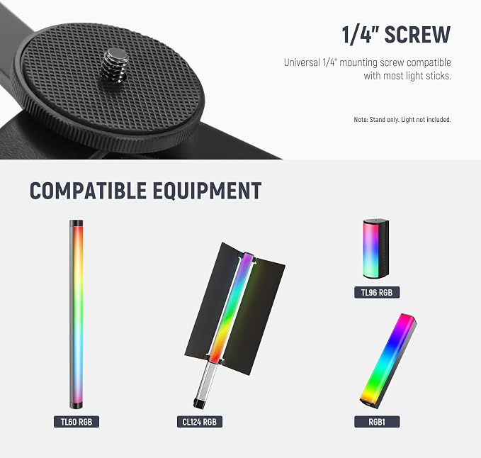 NEEWER Metal Mini Tripod Base for TL120C TL60 CL124 Tube Light Wand Stick, Extra Stable Foldable Handheld Tripod Legs Feet Tabletop Light Stand with 1/4" Screw, Silicone Pad, 3"/8cm Low Angle, CTN5 - Image 6