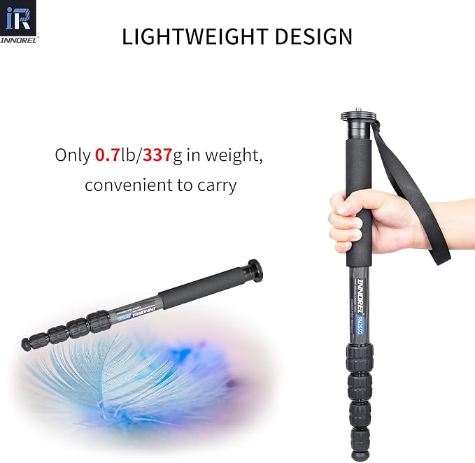 Carbon Fiber Camera Monopod INNOREL RM255C Professional Portable Compact Lightweight Travel 5-Section Monopod for Canon Nikon Sony DSLR Camera Video Camcorder DV Photography Bracket Load 15lbs/7kg - Image 8