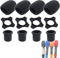 4-Set Black Handheld Mic Protection Kit Silicone Ring Windscreen | anti-roll drop guard, ktv karaoke stage , wireless dynamic mic fit, foam windpop filter cover, bottom rod sleeve included by Cheerock