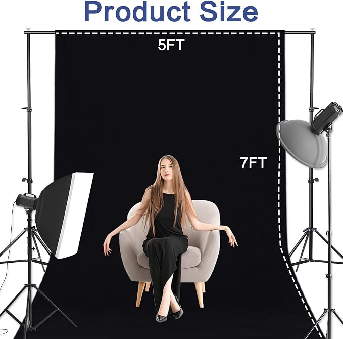 GFCC Black Photo Backdrop Background for Photoshoot Photography, 5x7FT | Versatile Screen for Studio, Video Recording, Portrait, Halloween, Non-Reflective, Polyester, Easy Hang, High Density - Image 3