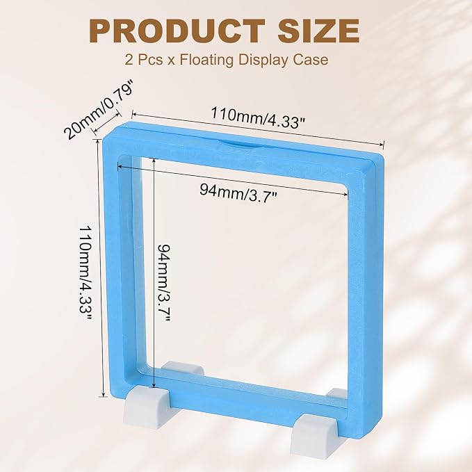PATIKIL 2Pcs Floating Display Case, 4.3 Inch Jewelry Display Case Stand Challenge Coin Holder Frames Transparent Small Storage Box 3D for Necklace Bracelets Pendants, Navy Blue/White - Image 2