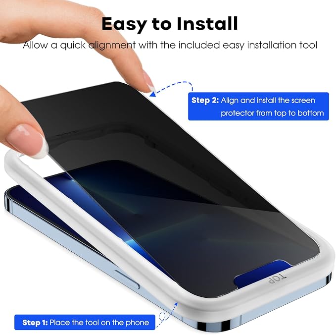 JETech Privacy Screen Protector for iPhone 13 Pro Max, 2+2 Pack | Anti-Spy Tempered Glass, with Camera Lens Protector, Easy Installation Tool - Image 4