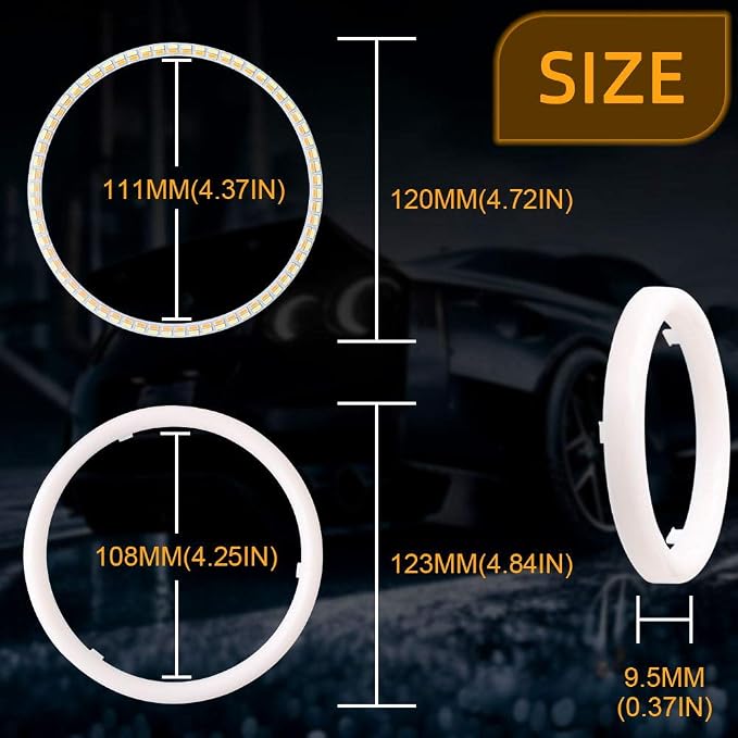 Qasim 1-Pair 120MM White+Amber Switchback 144SMD 4014 LED Halo Ring Angel Eyes Fog Warning Lights 12V - Image 3