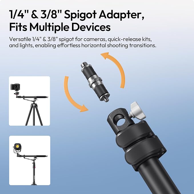 ULANZI TH09 52.7" Camera Boom Arm Light Stand Tripod Extension Bar | Extends 22.8-52.7" | 0°-135° Tilt for Overhead Filming | Dual 1/4" & 3/8" Spigot | Sturdy 11lb Aluminum Alloy Support - Image 5