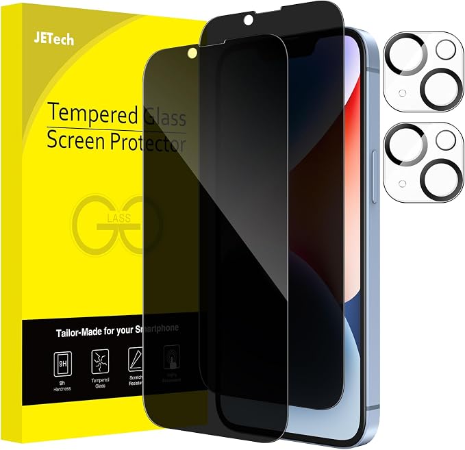 JETech Privacy Screen Protector for iPhone 14, 2+2 Pack | with Camera Lens Protector, Anti-Glare 9H Tempered Glass, Anti-Spy, Full Coverage, Scratch Resistant, Case-Friendly by JETech