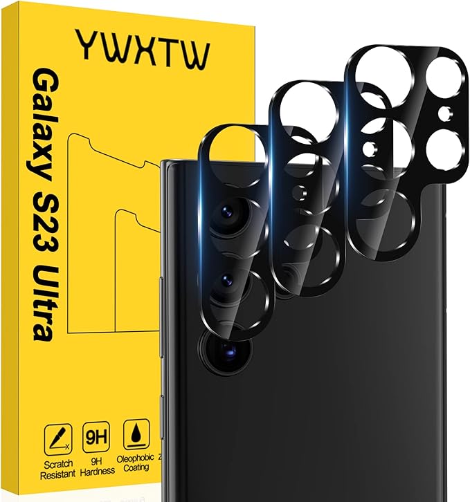 YWXTW 3 Pack for Samsung Galaxy S23 Ultra Camera Lens Protector, 9H Tempered Glass S23 Ultra Camera Cover, Anti Scratch, Case Friendly by YWXTW