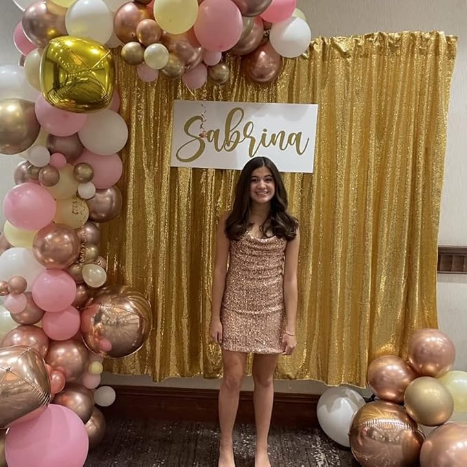 Poise3EHome Gold Sequin Backdrop,8FT x 8FT Sequin Photography Backdrop Curtain for Party Decoration - Image 5