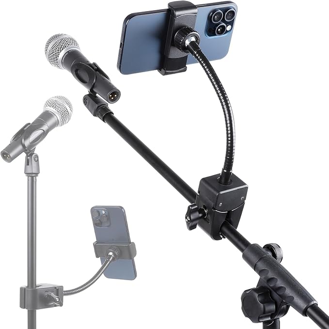 Mic Stand Phone Holder, Flexible Phone Mount with 7.9" Removable Gooseneck for Microphone Music Stand, 360°Adjustable Phone Holder for iPhone 16 Pro Max, 15 Plus, All Smartphones by Unknown