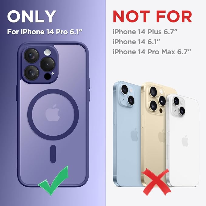 CAPRARO for iPhone 14 Pro Case, Compatible with MagSafe | Upgraded [Full Camera Protection] Shockproof Protective Slim Translucent Matte Magnetic Phone Case 6.1'', Purple Eggplant - Image 3