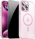 for iPhone 15 Pro Max Case with Privacy Screen Protector, Pink | Full Camera Protection, Translucent Matte Magnetic, Compatible with MagSafe, Shockproof Phone Cover, Slim Fit Women/Girls by ZOZDOKG