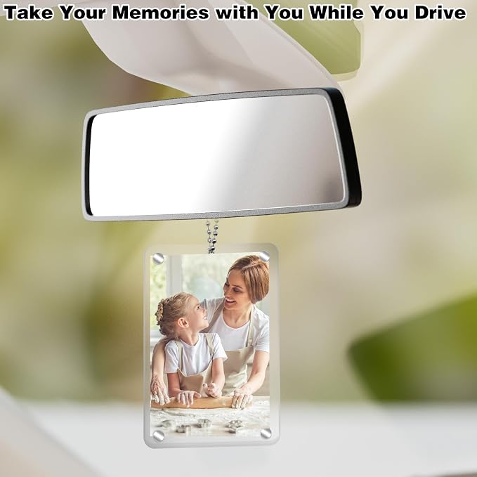 2Pcs Car Hanging Photo Holder Universal Magnetic Car Picture Frame Rear View Mirror Accessories Ornaments Decor Personalized Acrylic Transparent for Dads Gift - Image 5