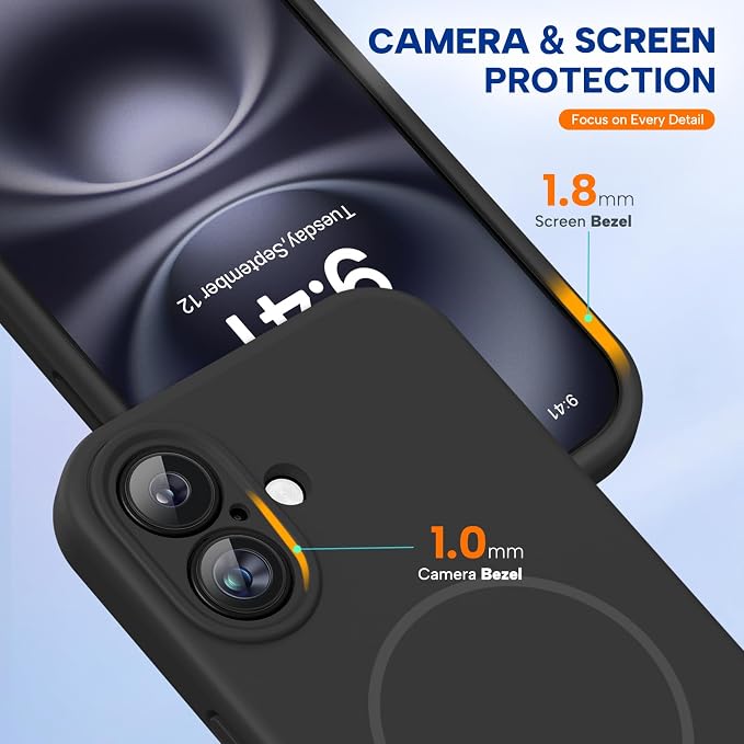 Miracase Silicone & Magnetic for iPhone 16 Case, Black | Compatible with MagSafe, Anti-Scratch Microfiber Lining, Liquid Silicone Case Shockproof Drop Protection Phone Case for 16 - Image 4