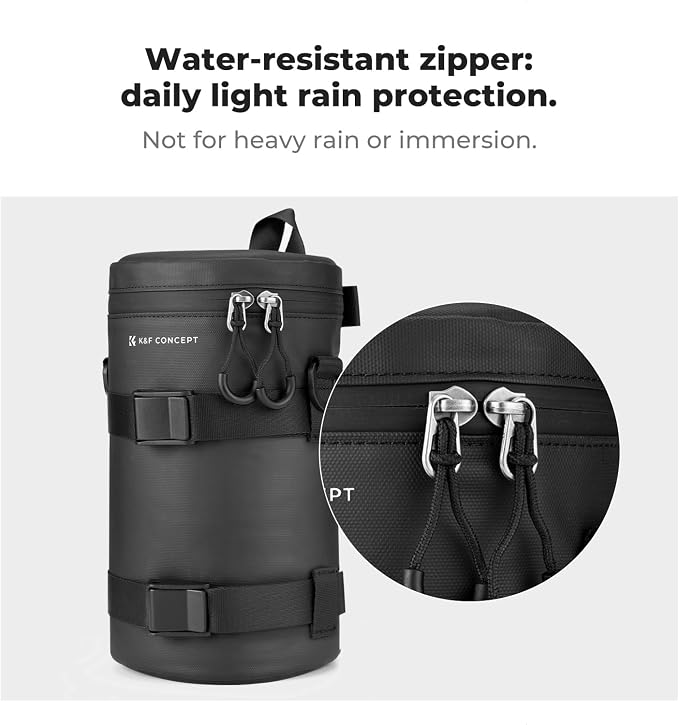 K&F CONCEPT Camera Lens Case, 3-Way Carry Pouch for Lens with Air Blower | For Lens Below 4.5" x 8.6" (D x H), 10mm Padding, Shockproof, Waterproof Zipper Lens Bag for DSLR SLR Cameras - Image 3