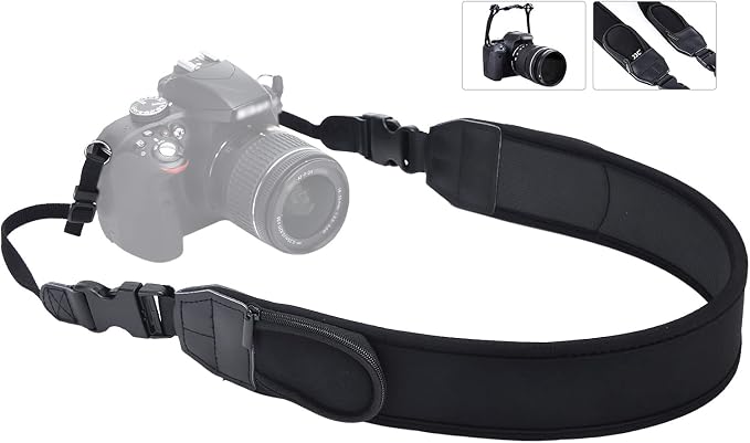 Soft Camera Shoulder Strap Neck Strap for Canon R6 R5 Mark II R7 R8 R50 R10 Nikon Z8 ZF ZFC Z7 Z6 III II Z5 Z50, Mirrorless Camera Strap with 2 Zipped Pockets for Camera Battery SD Memory Card Storage by JJC