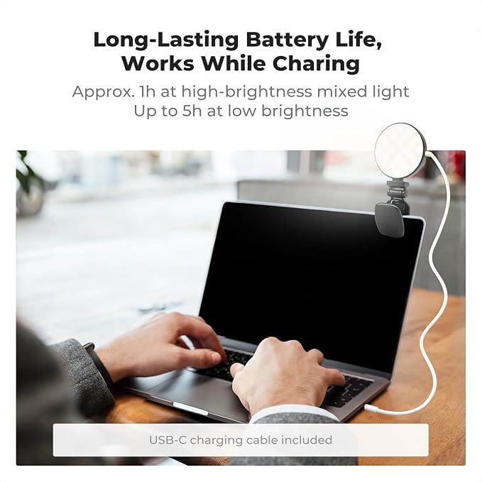 K&F CONCEPT LEDs Selfie Light, 3 Interface Modes, Rechargeable Phone Light | Ra95 CRI, 3-in-1 Mounts, 9 Light Modes, 600mAh Battery, 33g Pocket Size, Black, C7 - Image 7