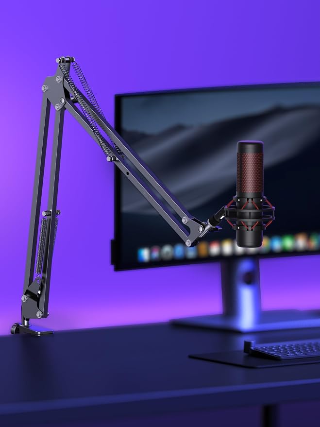 InnoGear Extended Boom Arm Microphone Mic Stand for Podcast Singing, Black | Desk Mount, Desktop Stands, Adjustable Reach, Rotate Fully, Folds Away Compactly, for Gaming, Streaming or Recording - Image 2