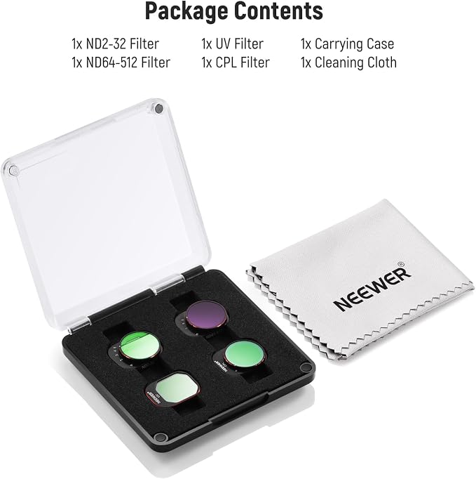NEEWER Variable ND Filter Set Compatible with DJI Mini 4 Pro, 4 Pack ND2-ND32 (1-5 Stops)/ND64-ND512 (6-9 Stops) Limited VND/CPL/UV Filter, Multi Coated HD Optical Glass/Aluminum Frame - Image 9