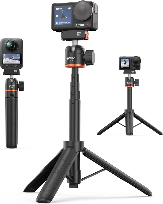 21" Osmo Action Selfie-Stick Tripod for DJI Action 5 Pro/4/3,Osmo 360, Portable Travel Vlogging Stand, 2-in-1 Handle Grip w Mini Extension Rod & 360° Ball Head, Accessories for Video Recording by Unknown
