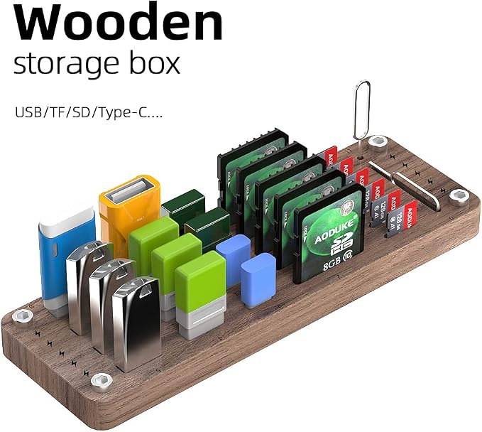 Wooden Memory Card Case TF Cards Box and USB Drive/SD Card Holder Desk,Micro SD Card Case,Memory Card Case, Memory Card Carrying Case -AJSNH01M - Image 3