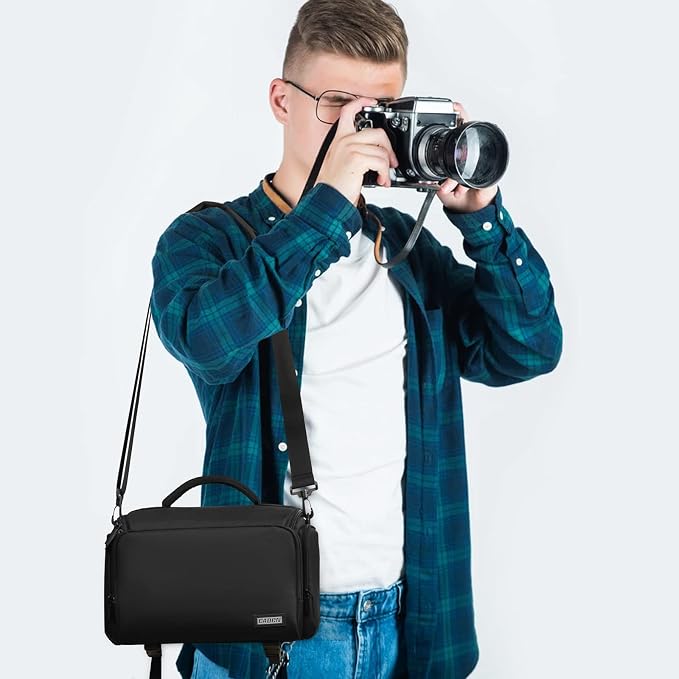 CADeN Compact Camera Shoulder Crossbody Bag Case Compatible for Nikon, Canon, Sony SLR/DSLR Mirrorless Cameras and Lenses Waterproof (1.0 L, Black) - Image 8