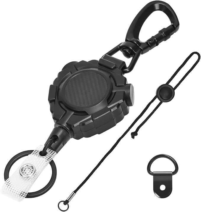 CB Mic Retractable Holder, Heavy Duty 32" Stainless Steel Tether | Includes 1 D-Rings & 1 Adjustable 12" Nylon Lanyards, For Truckers & CB Radios by Unknown