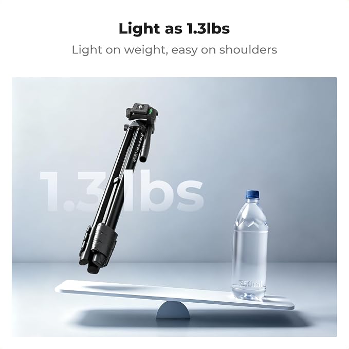 K&F CONCEPT 57.9'' Tripod for Phone& Camera, Compact Portable Travel Tripod | Folds to 17'' Weighs 1.36lbs, 360° Rotation & +90°/-85° Tilt Max Load 4.4lb, Compatible with Smartphones, Cameras. S204A1 - Image 3